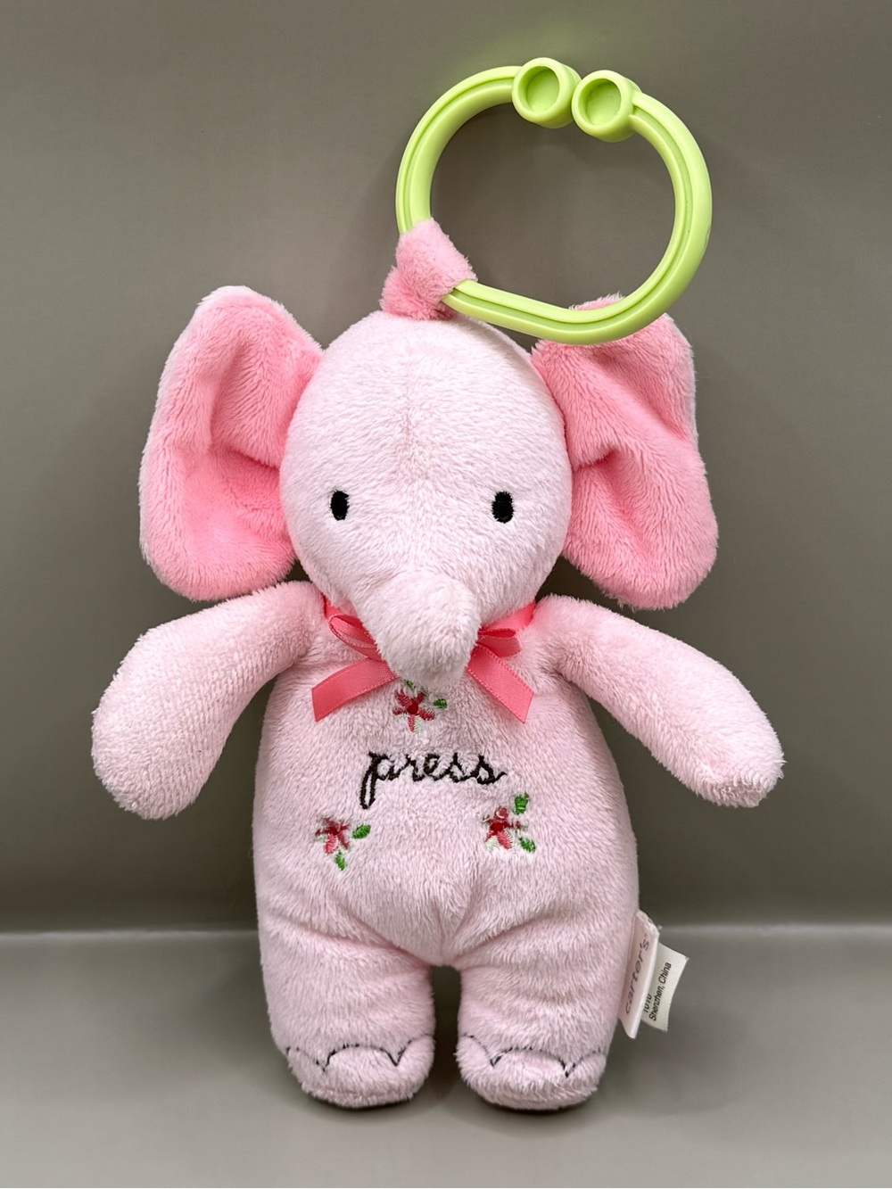 Carters Elephant Baby Toy Clip On Take Along Toy Plush